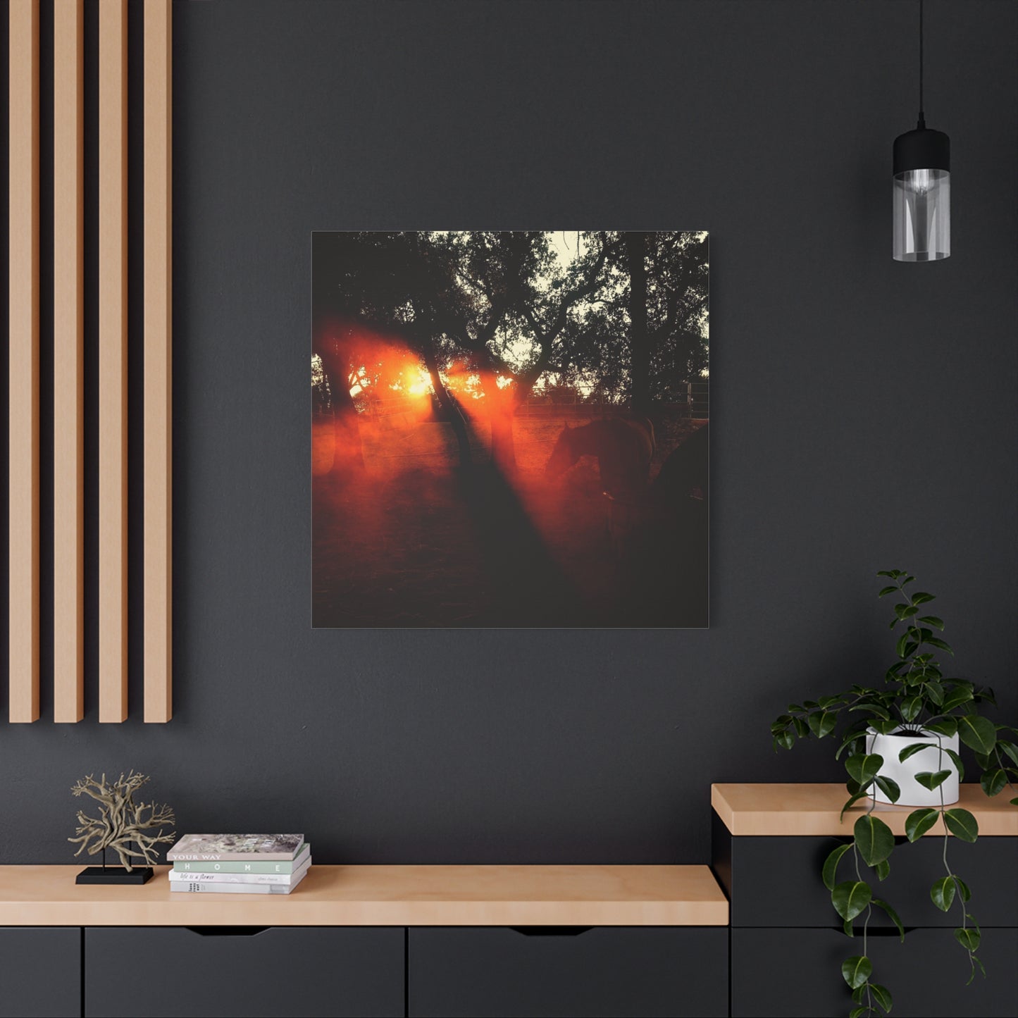 Sunset Forest Matte Canvas Wall Art — Dramatic Orange Light Photography