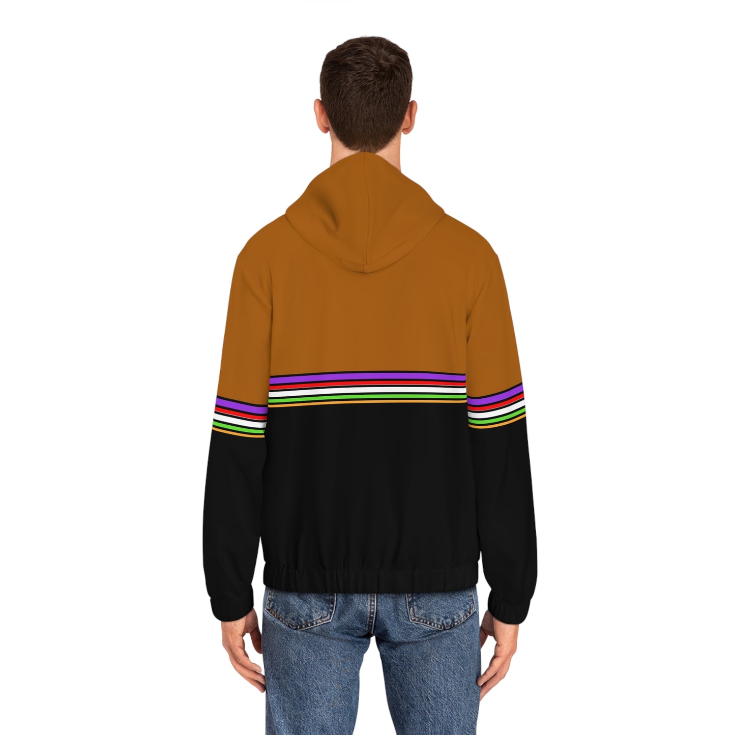 Full-Zip Hoodie with Striped Retro Panels & Leaf Emblem