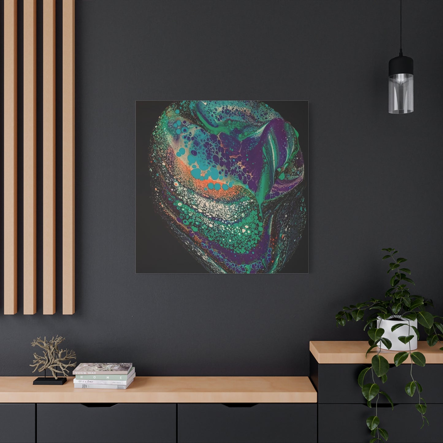 Abstract Fluid Art Canvas Print — Teal, Purple & Gold Swirl Matte Stretched Wall Art