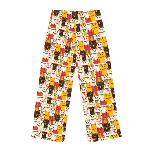 Lucky Cat Pajama Pants — Women's Cute Maneki-Neko Sleep Lounge Pants