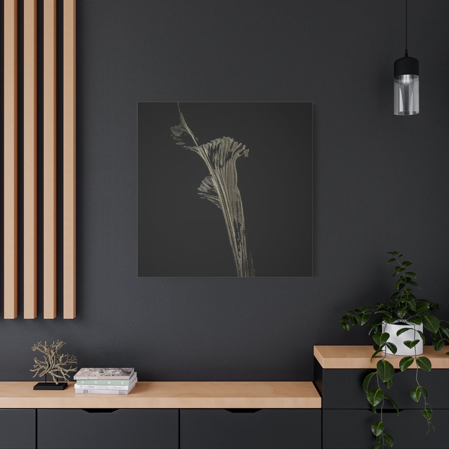 Calla Lilly - Minimalist Botanical Canvas Print — Monochrome Flower Art on Black Matte