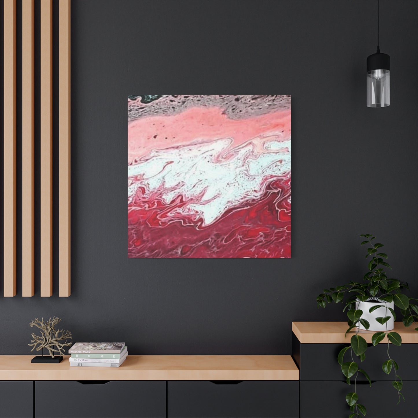 Abstract Pink & Red Fluid Art Canvas — Matte Stretched Wall Art