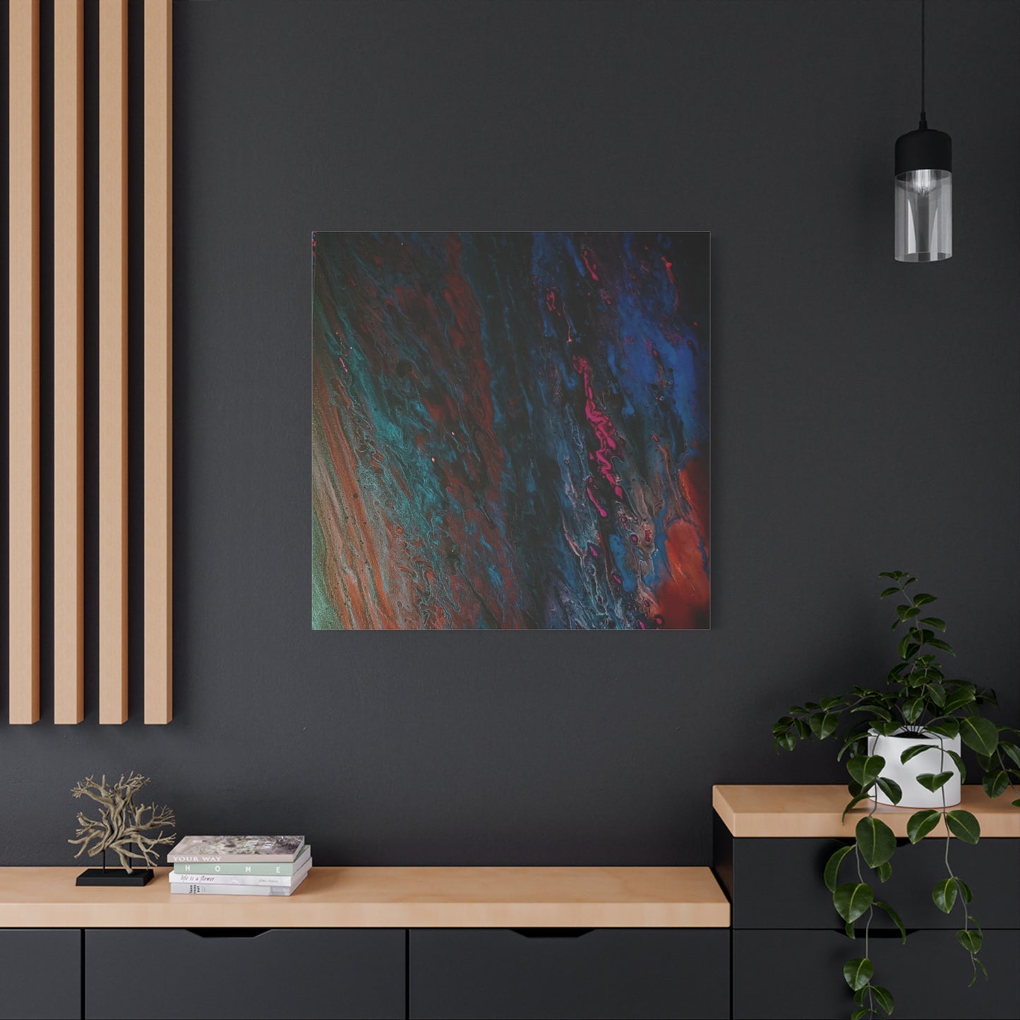 Abstract Fluid Art Canvas Wall Art - Jupiter pour — Vibrant Ocean Night Matte Stretched Canvas