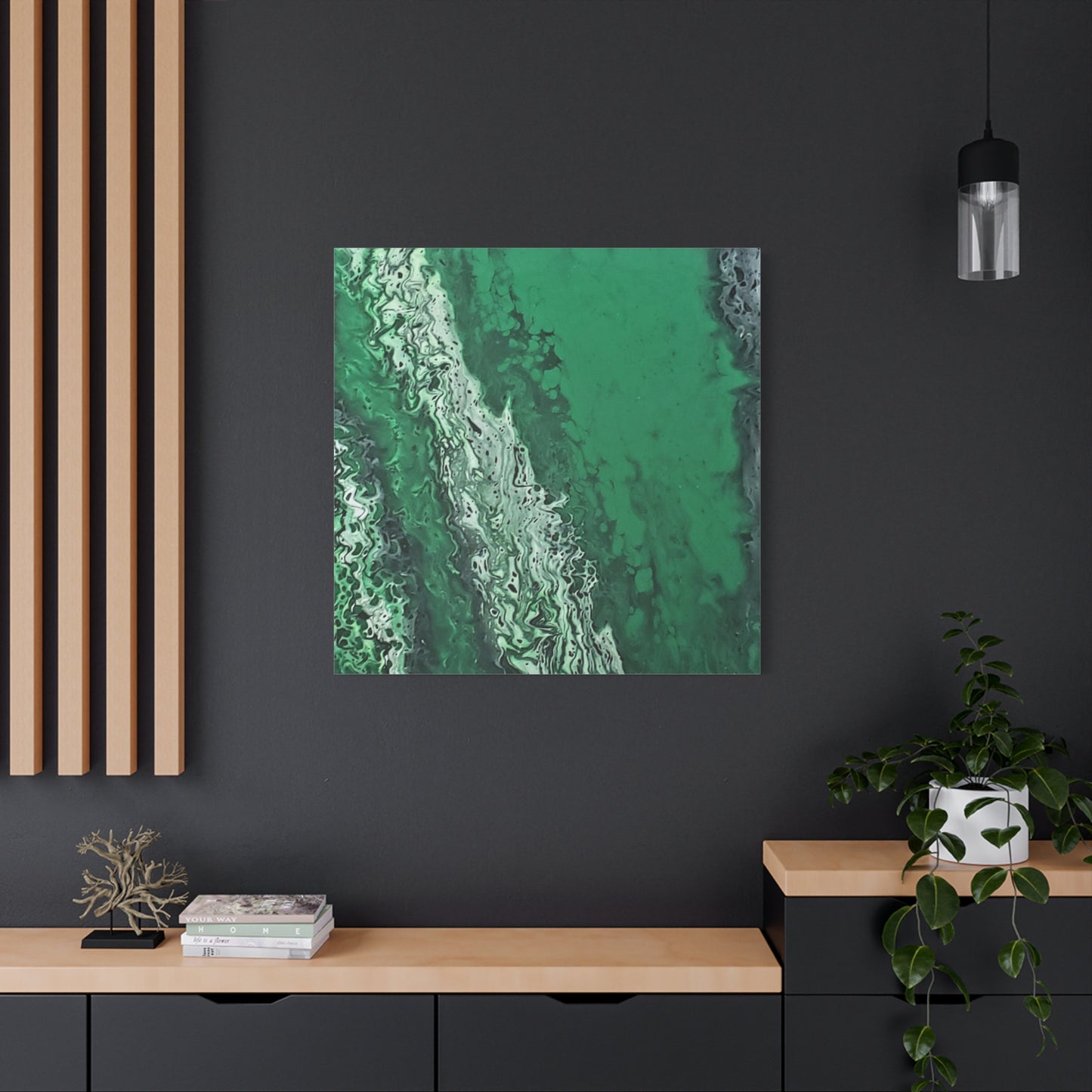 Emerald Wave Abstract Canvas Print — Matte Stretched Wall Art