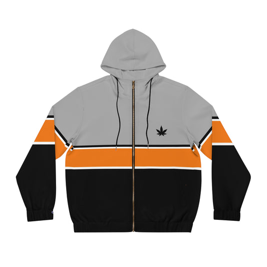 Cannabis Leaf Striped Full‑Zip Hoodie — Men’s Streetwear Jacket