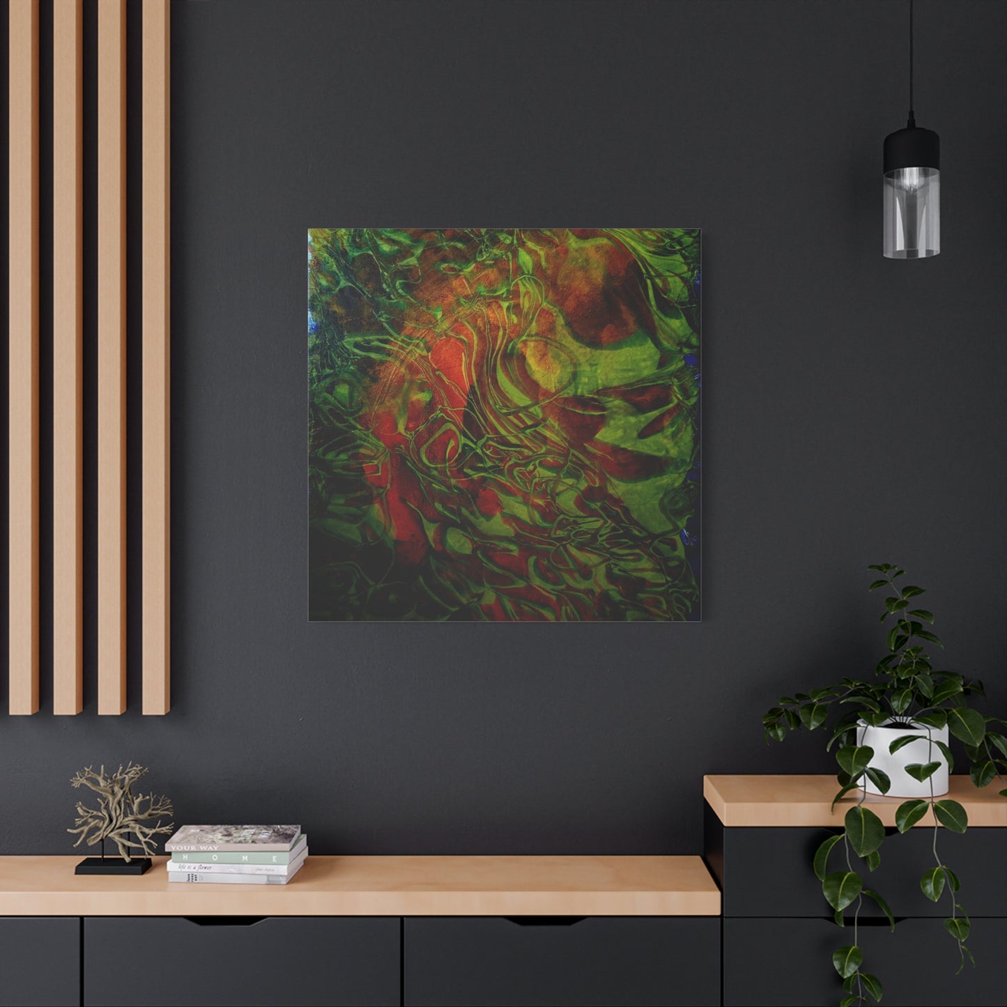 Abstract Green & Red Fluid Art Canvas Print