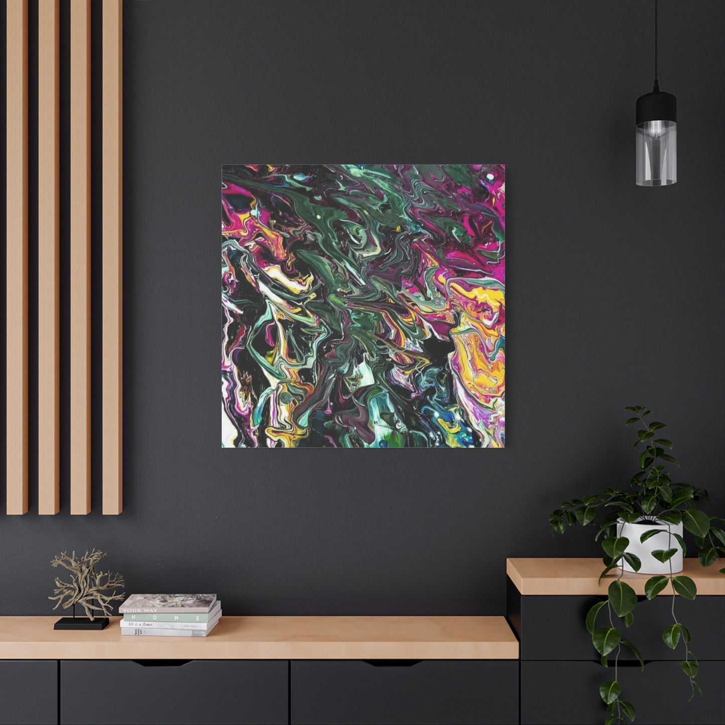 chaos in the garden - Abstract Fluid Art Matte Canvas Print - Colorful Swirl Wall Art