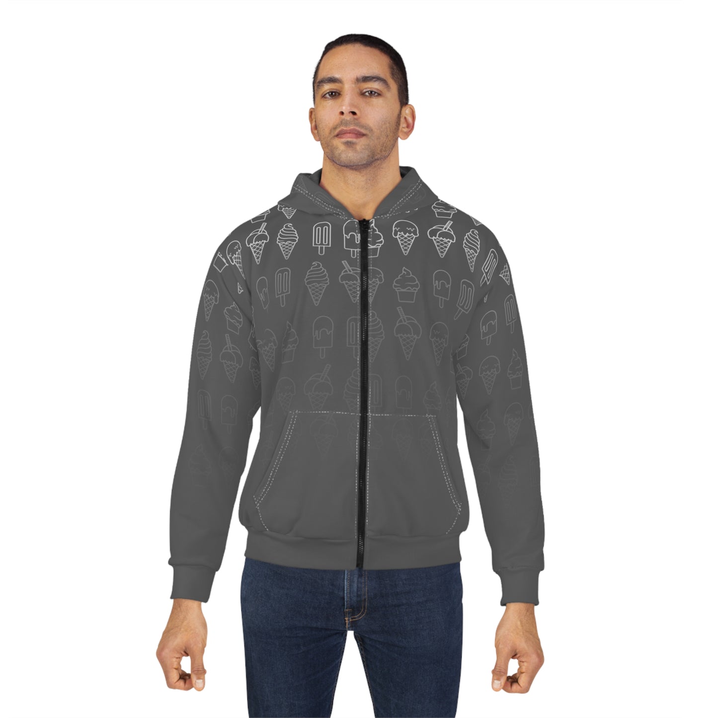 dessert-hoodie_Ice Cream Pattern Zip Hoodie — All-Over Print Dessert Graphic Hoodie