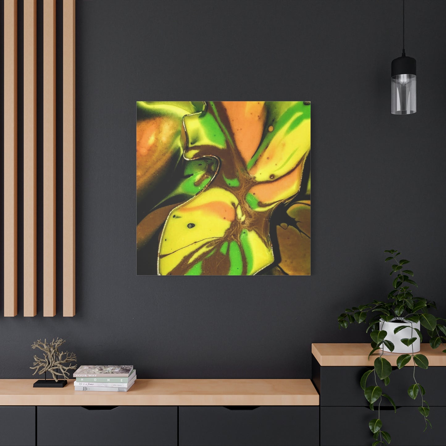 Abstract Green & Gold Fluid Art Matte Canvas Print (Stretched)