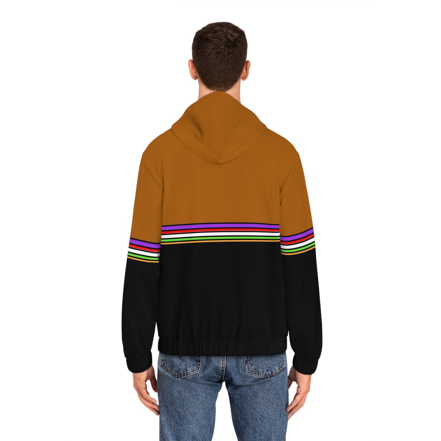 Full-Zip Hoodie with Striped Retro Panels & Leaf Emblem