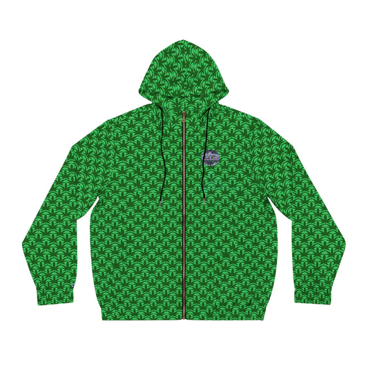 Green Leaves Pattern Full‑Zip Hoodie