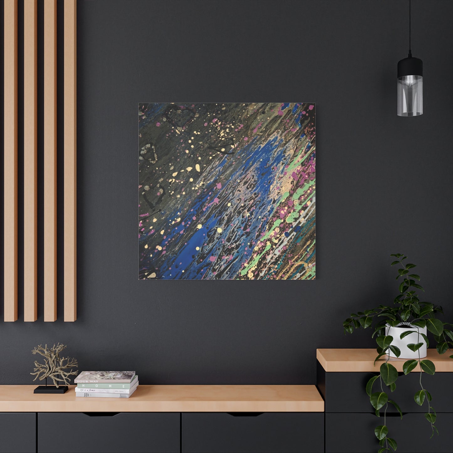 Abstract Splatter Matte Canvas Print — Colorful Fluid Art Wall Decor, Stretched 1.25"
