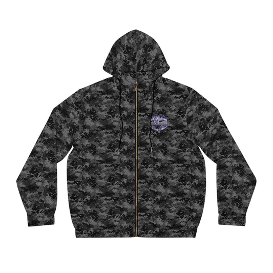 Camo Full-Zip Hoodie — Men’s Black Digital Camouflage Zip-Up