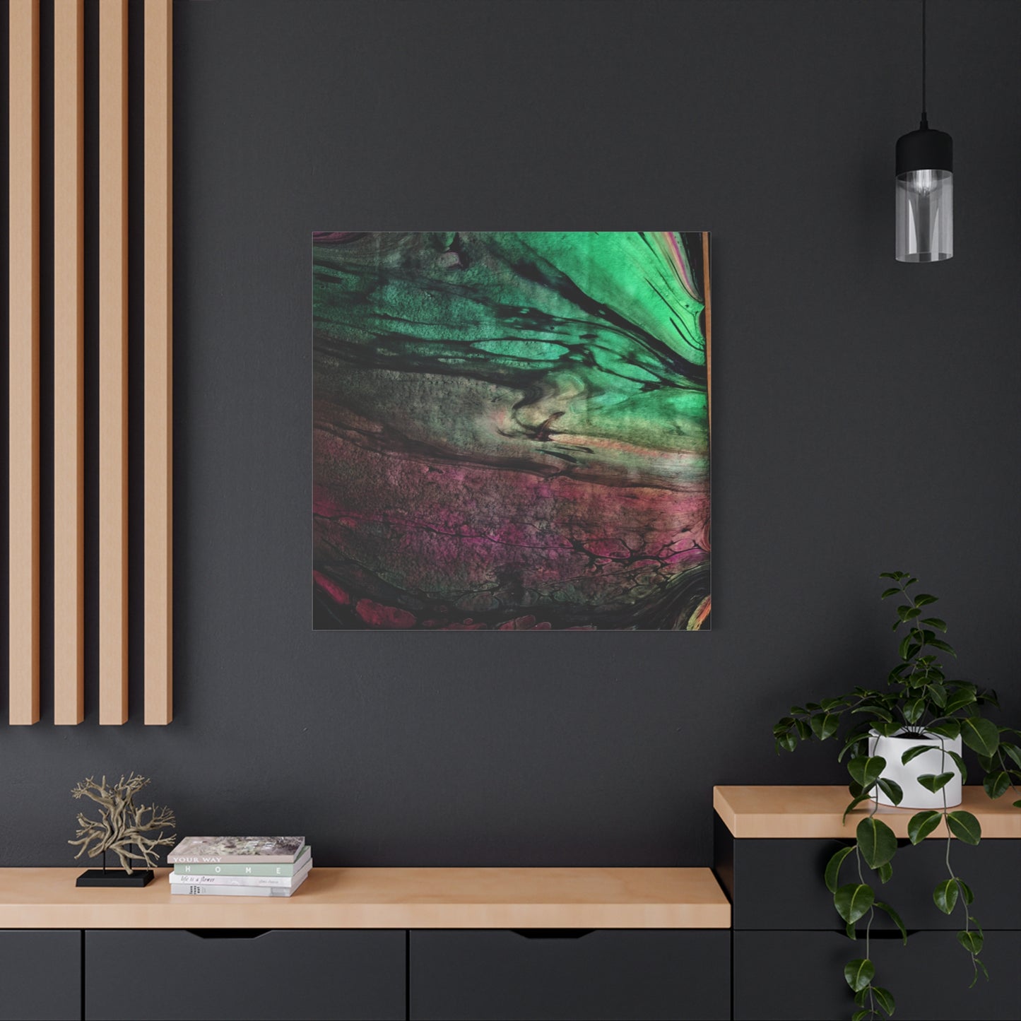 flame tempered pour - Abstract Teal & Magenta Canvas Wall Art — Matte Stretched 1.25"