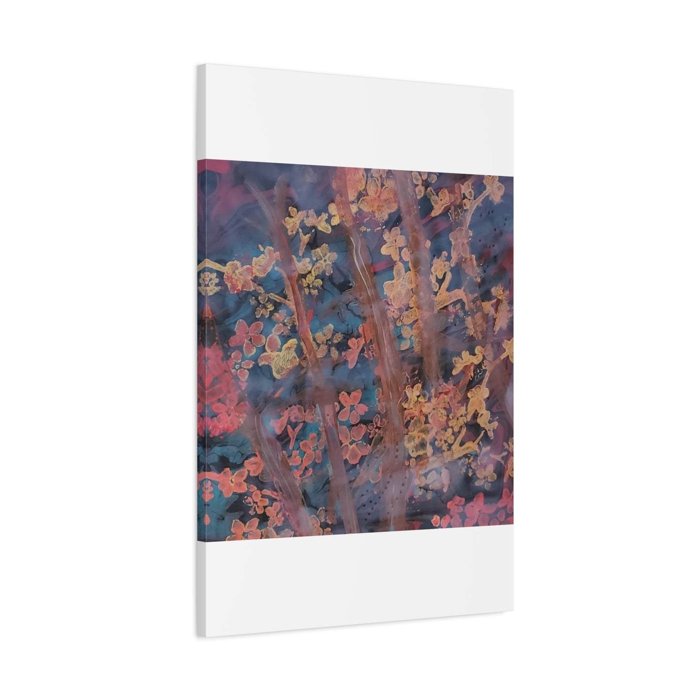 Abstract Floral Canvas Print — Moody Pink & Blue Stretched Wall Art