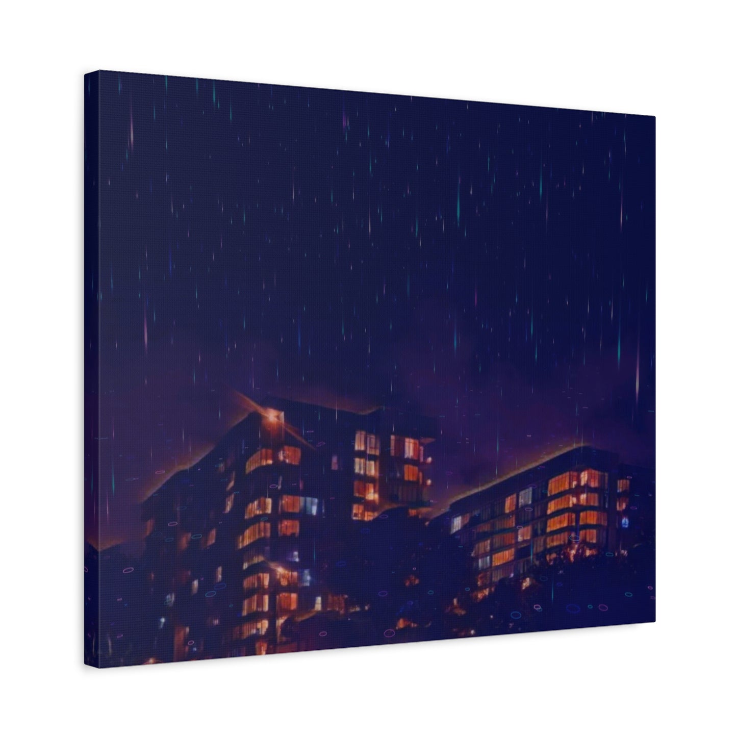 Neon Percipitation @ night - Canvas Print — Moody Urban Wall Art