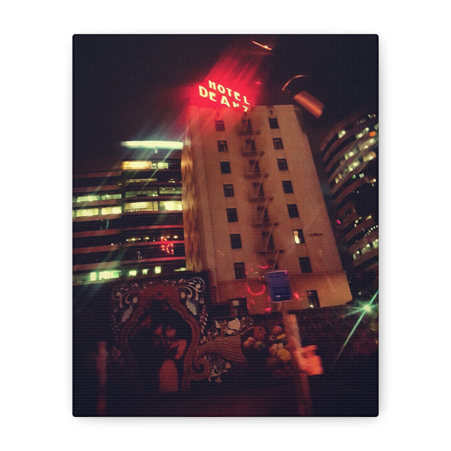 Hotel DeAnza - City Nightscape Canvas Print — Urban Street Art Building Matte Stretched 1.25"