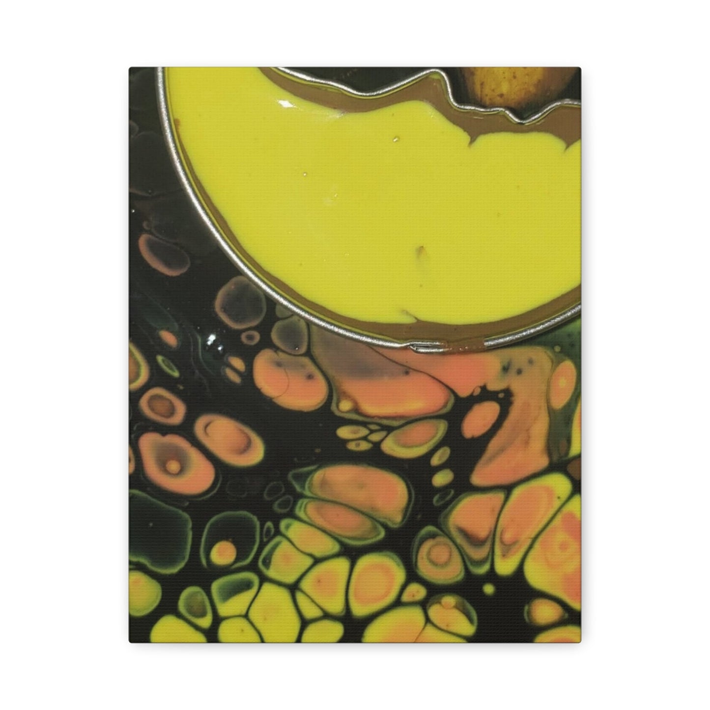 Abstract Fluid Art Canvas Print — Yellow & Black Cell Pour