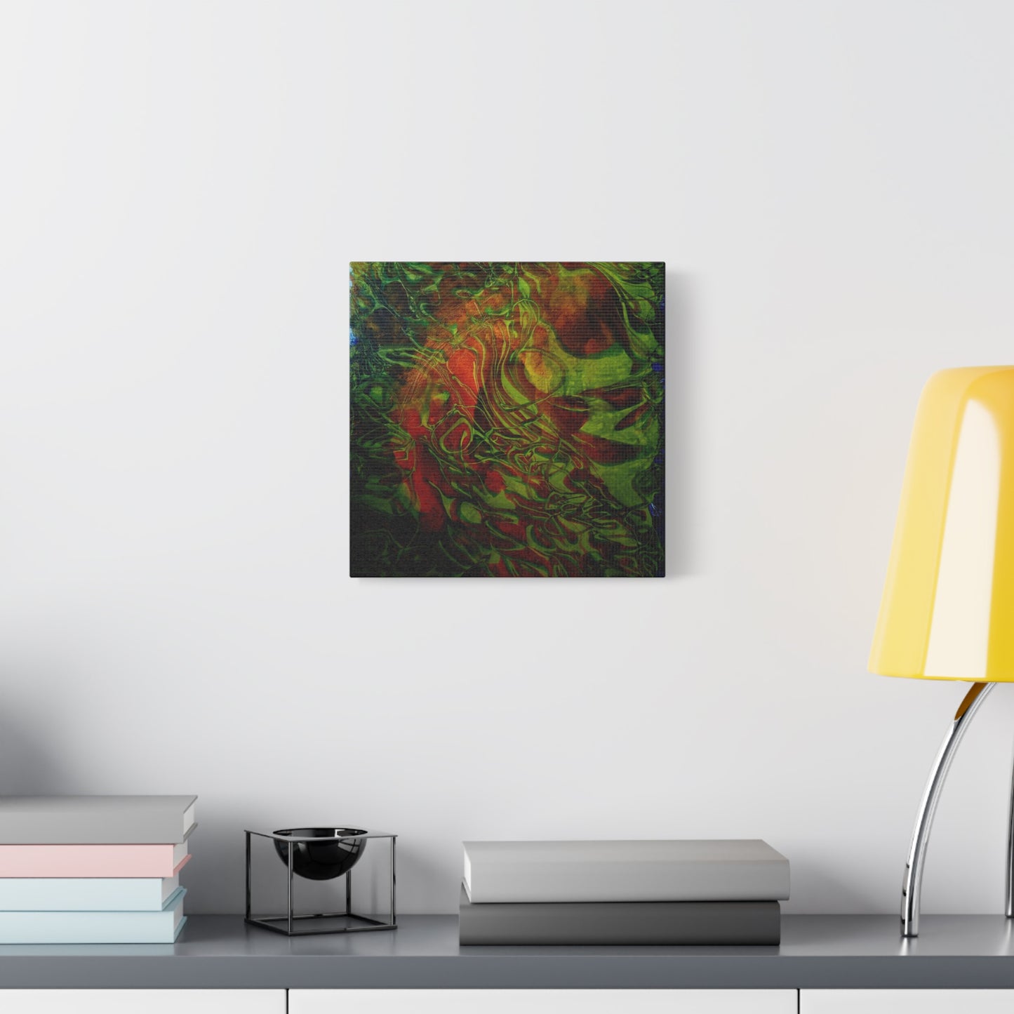 Abstract Green & Red Fluid Art Canvas Print