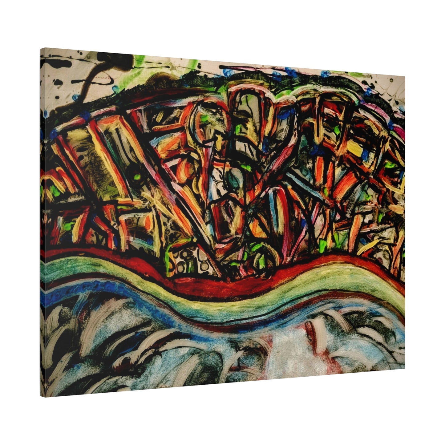 Acrylic_inequalities - Abstract Coastal Cityscape Canvas — Vibrant Ocean Wave Wall Art