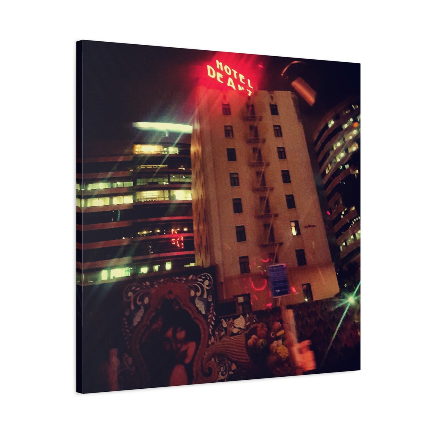 Hotel DeAnza - City Nightscape Canvas Print — Urban Street Art Building Matte Stretched 1.25"