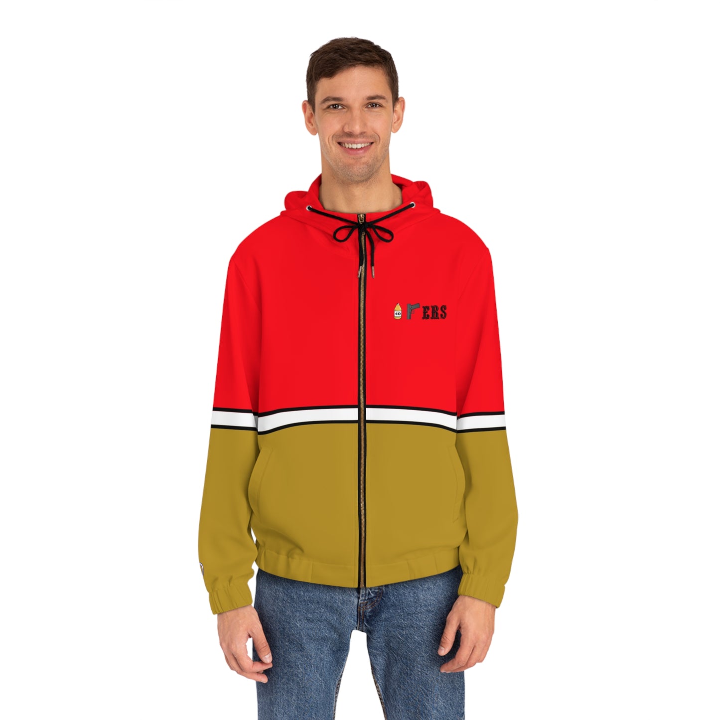 Men's Full-Zip Hoodie - Red & Gold Colorblock with 'SF' Logo