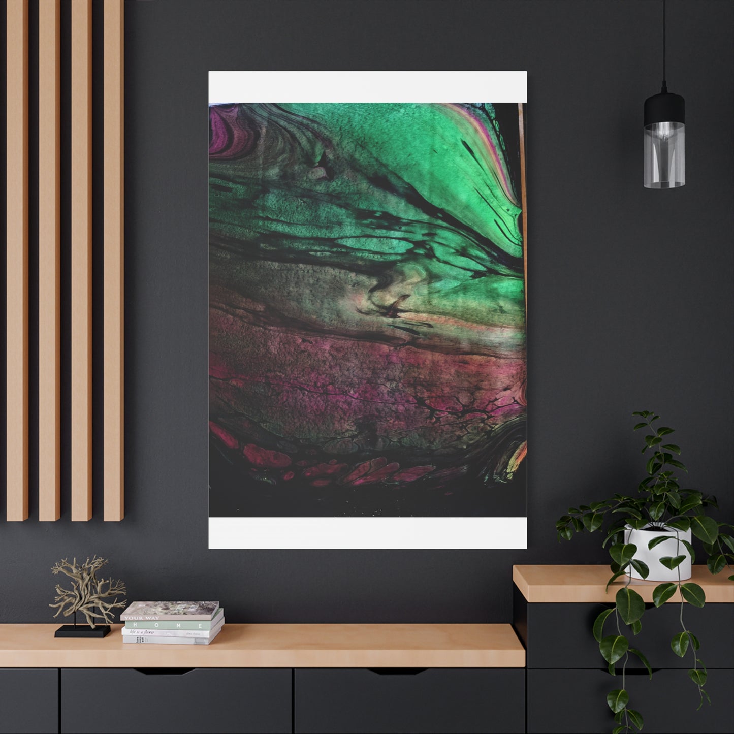 flame tempered pour - Abstract Teal & Magenta Canvas Wall Art — Matte Stretched 1.25"
