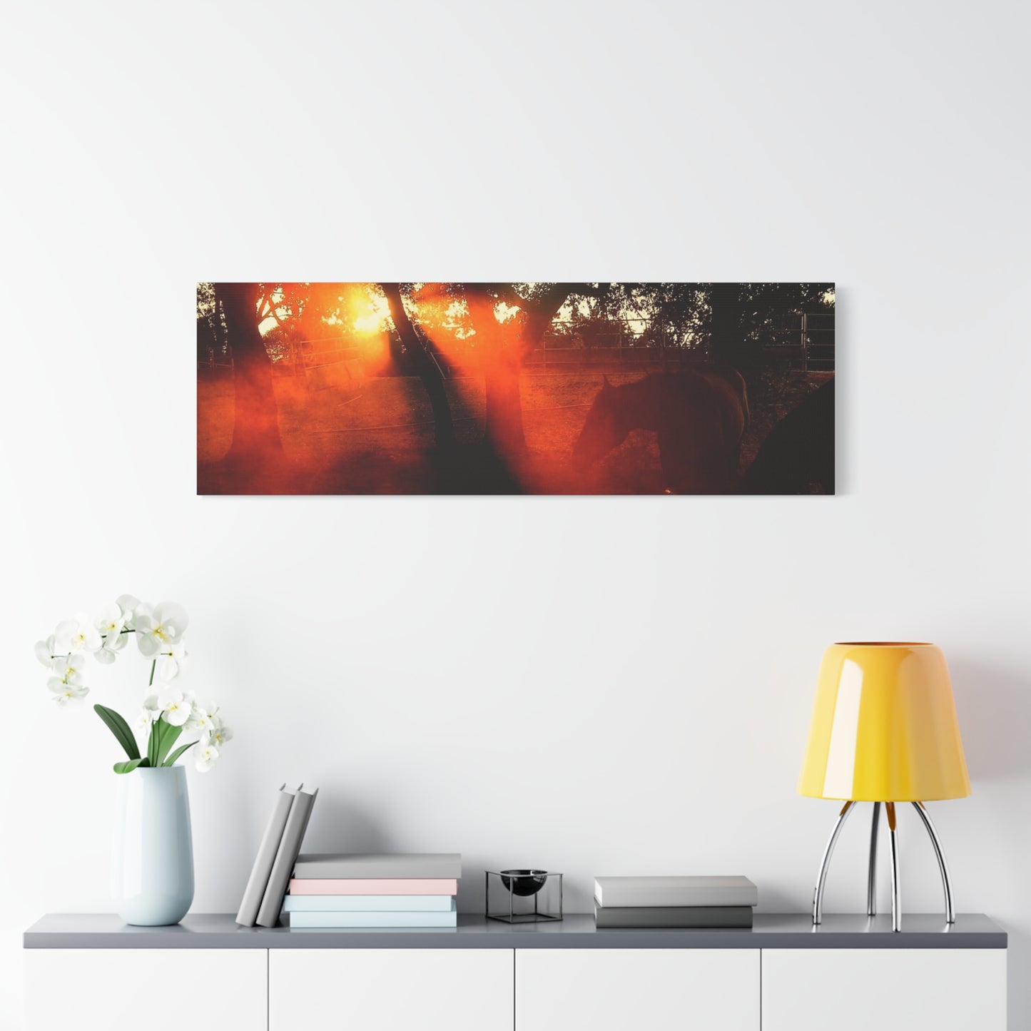 Sunset Forest Matte Canvas Wall Art — Dramatic Orange Light Photography