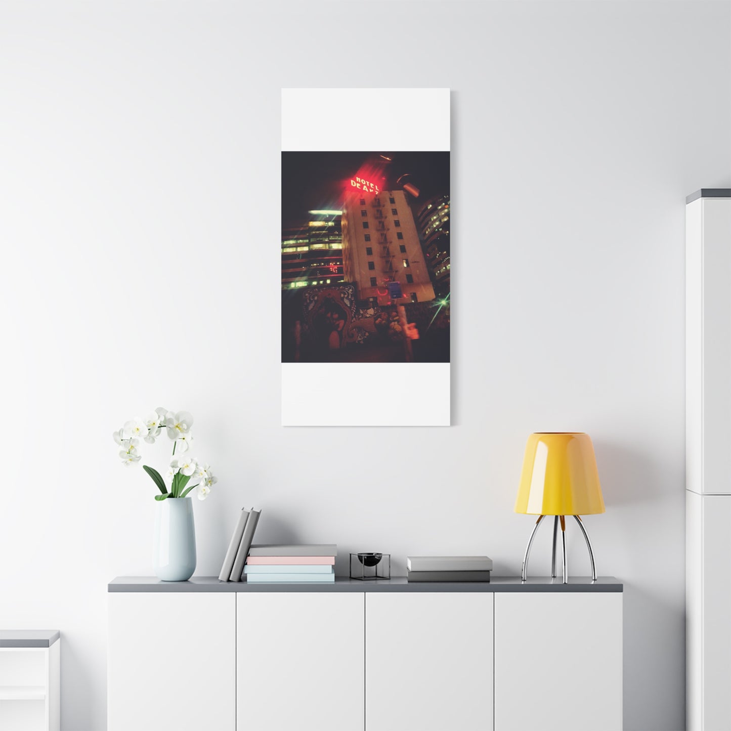 Hotel DeAnza - City Nightscape Canvas Print — Urban Street Art Building Matte Stretched 1.25"