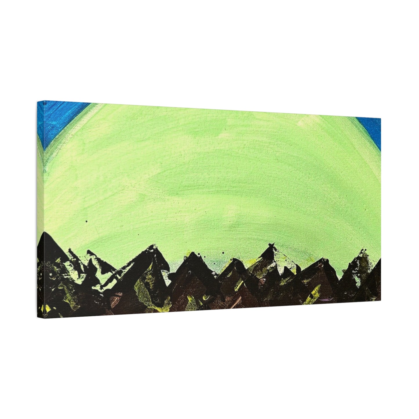 Green Moonrise Canvas Wall Art – Mountain Silhouette Nightscape