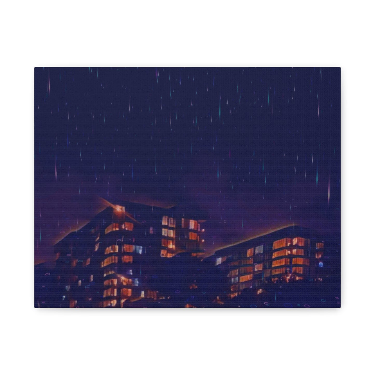 Neon Percipitation @ night - Canvas Print — Moody Urban Wall Art