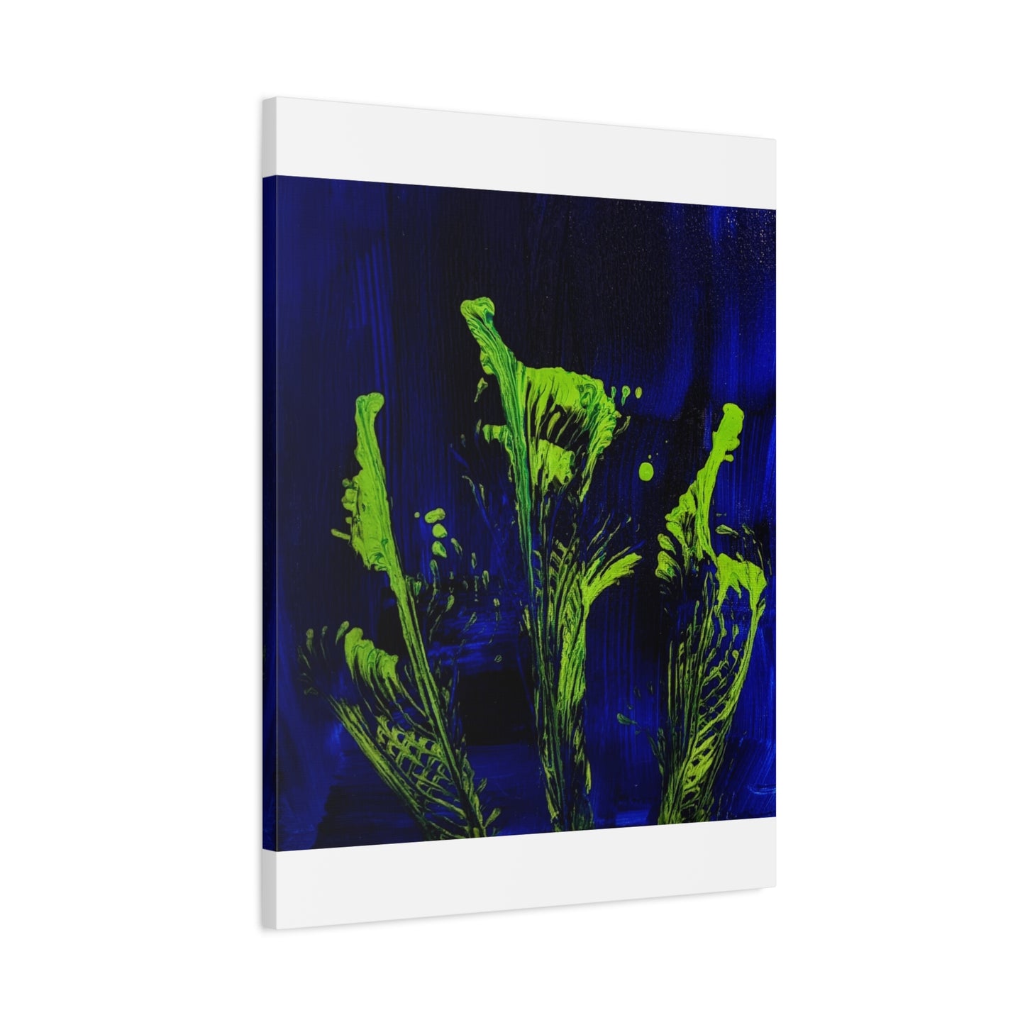 calla_lillies_pt.2 - Neon Floral Abstract Canvas Print — Blue & Lime Stretched Wall Art