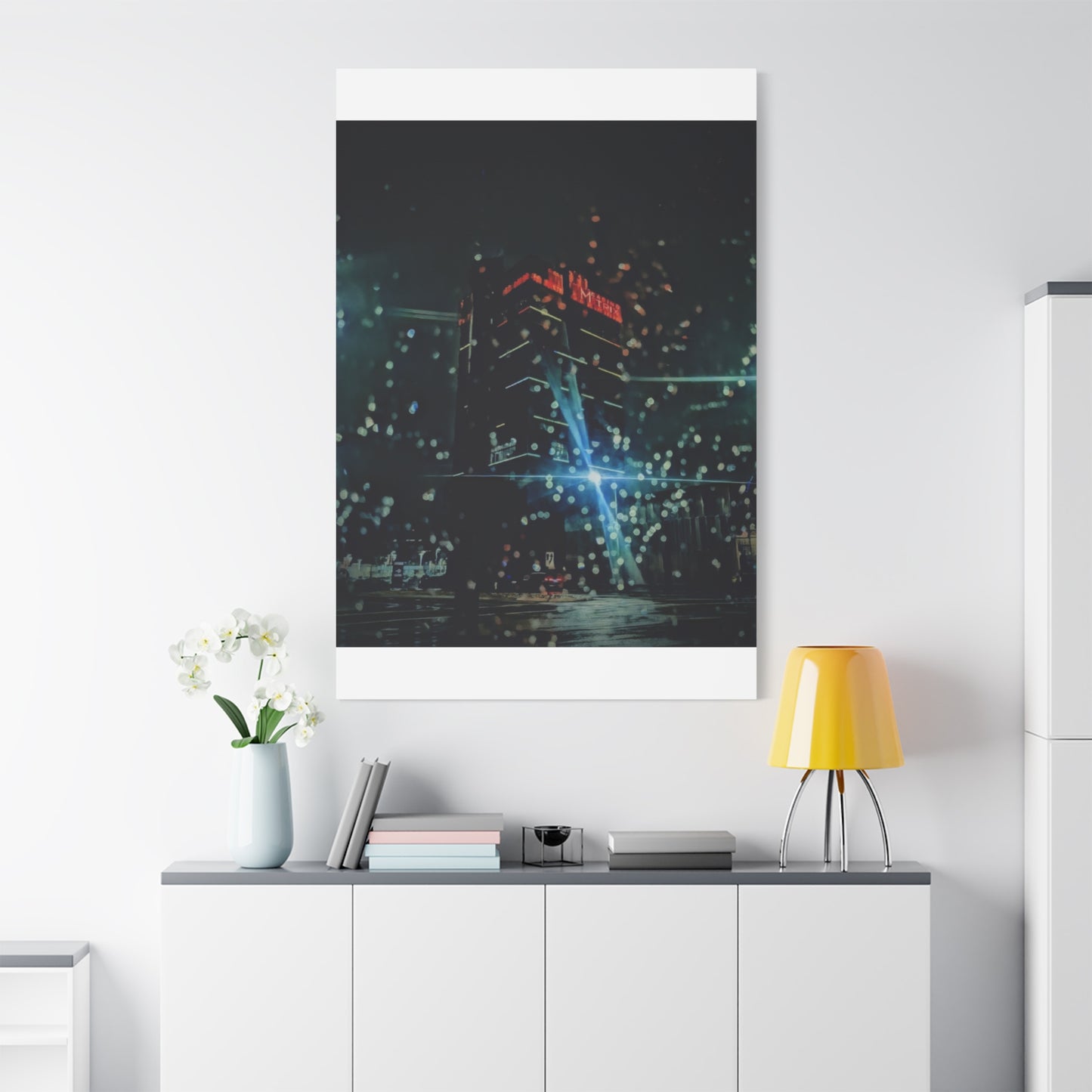 matrix @night Canvas Print — Moody Rainy Urban Wall Art (Matte Stretched)