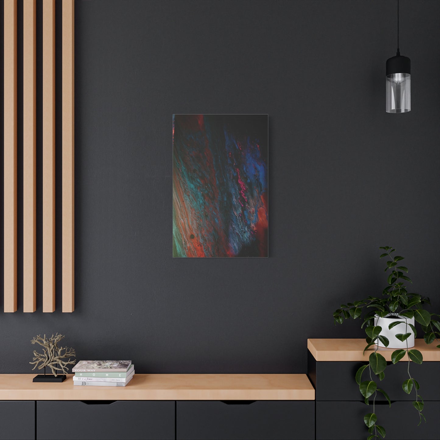 Abstract Fluid Art Canvas Wall Art - Jupiter pour — Vibrant Ocean Night Matte Stretched Canvas