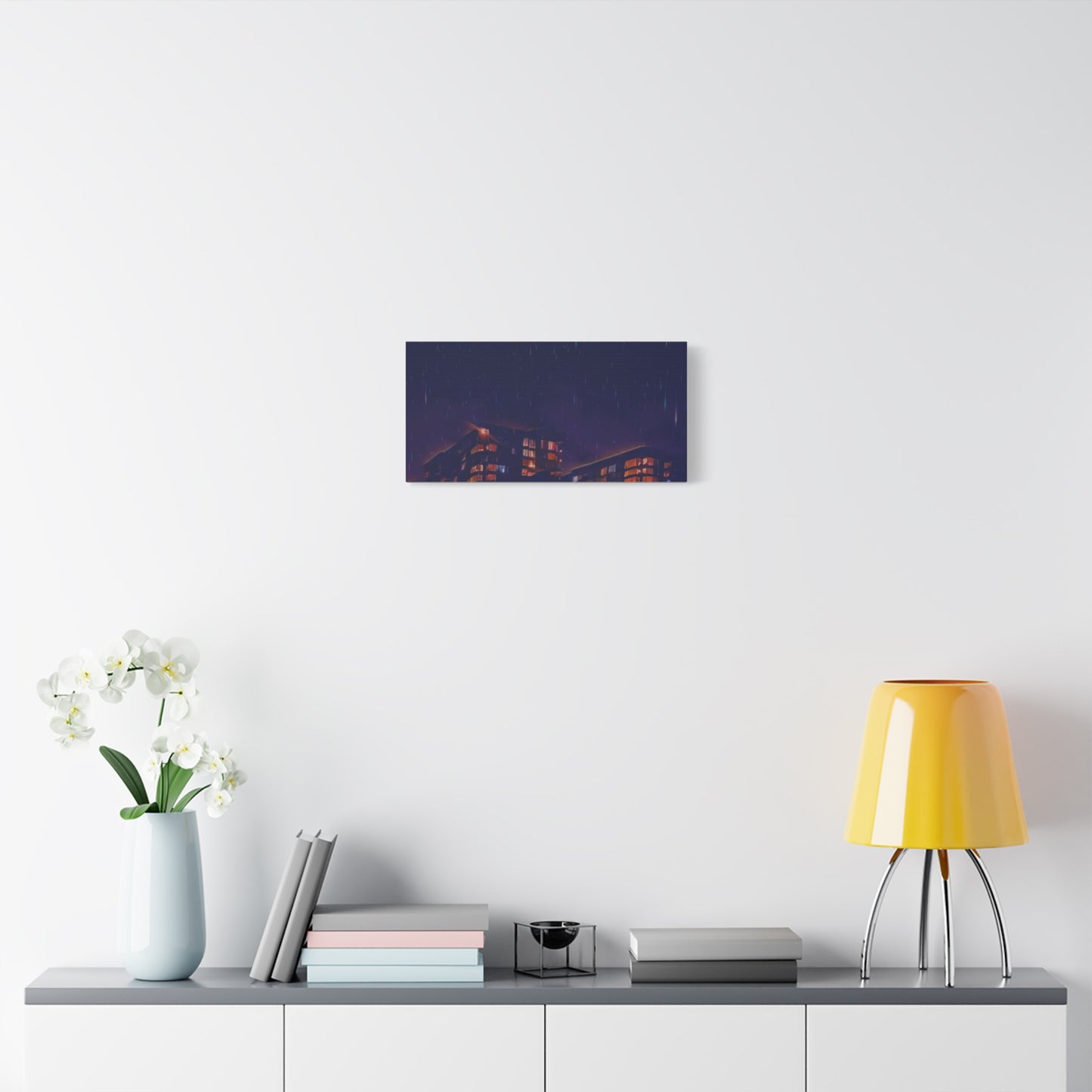 Neon Percipitation @ night - Canvas Print — Moody Urban Wall Art