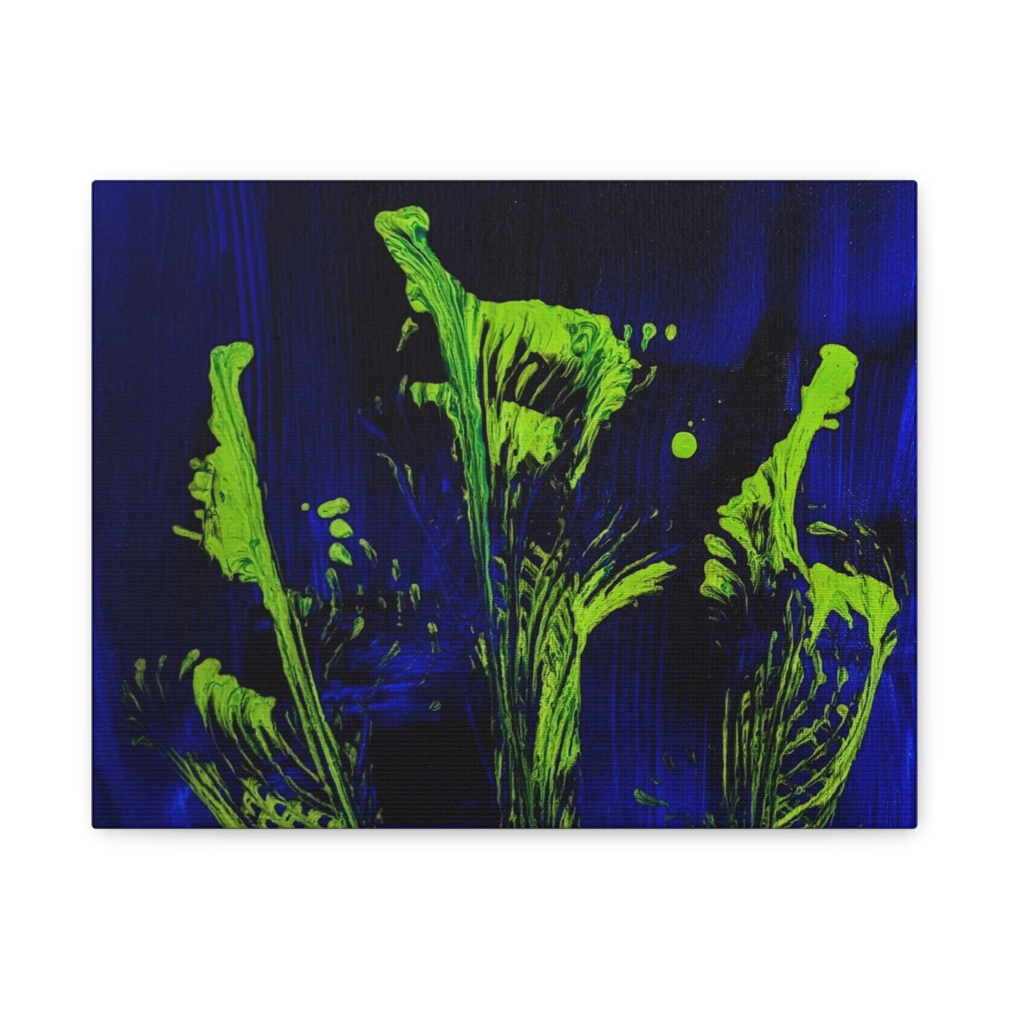calla_lillies_pt.2 - Neon Floral Abstract Canvas Print — Blue & Lime Stretched Wall Art