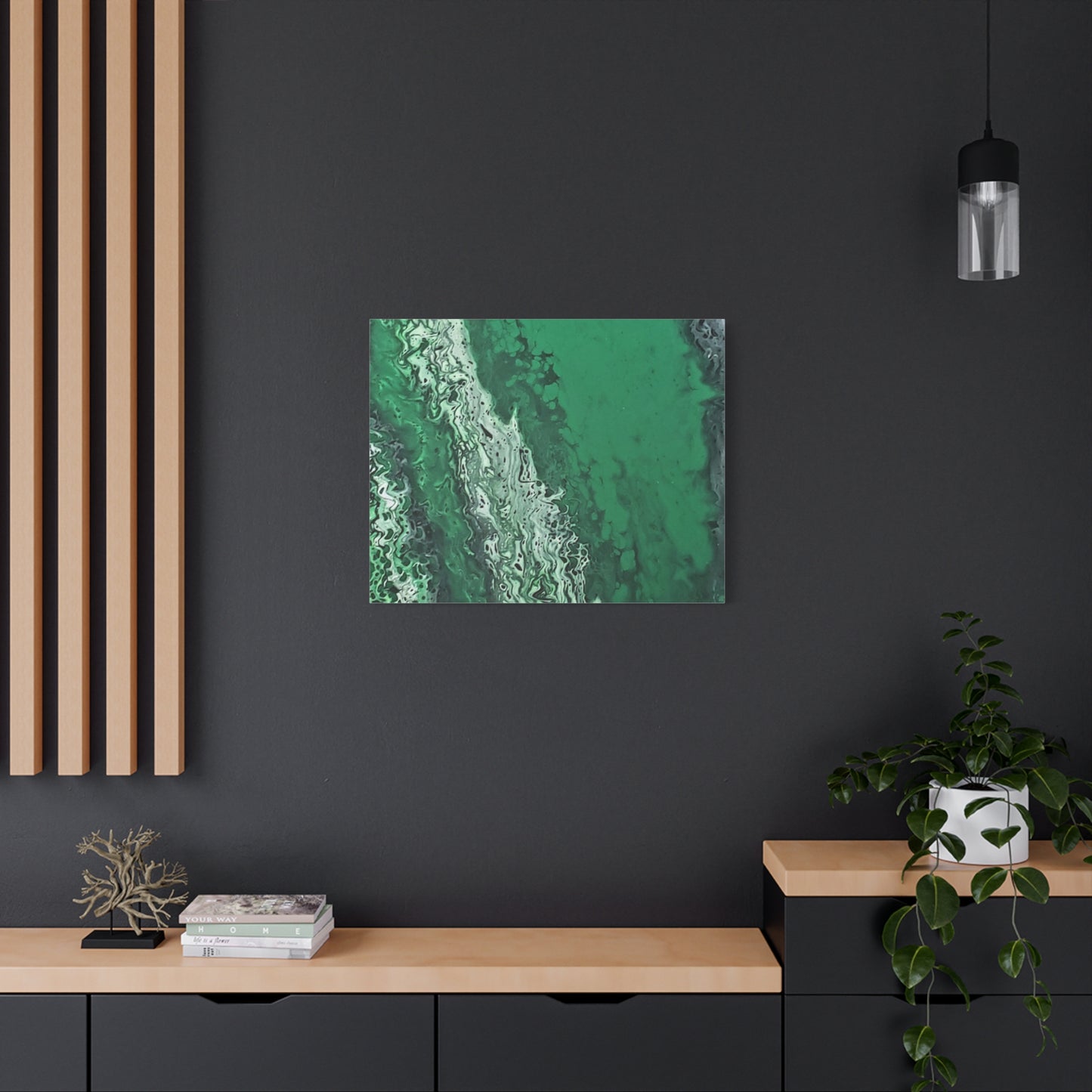 Emerald Wave Abstract Canvas Print — Matte Stretched Wall Art