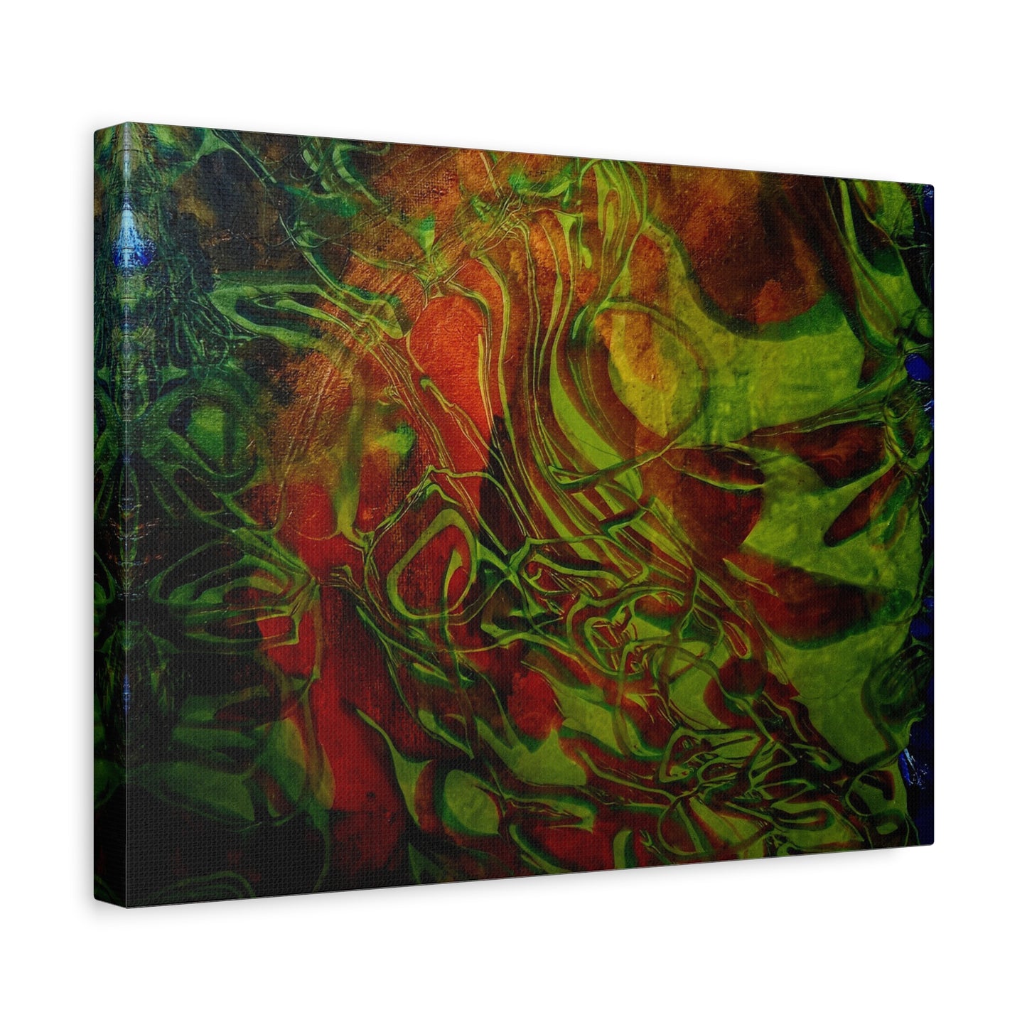 Abstract Green & Red Fluid Art Canvas Print