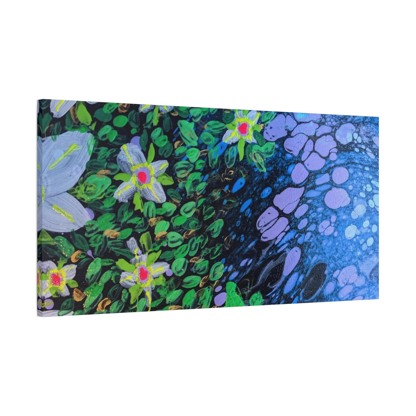 Floetrol&Flowers -  Reef Matte Canvas Wall Art — Blue & Green Abstract Flower Painting