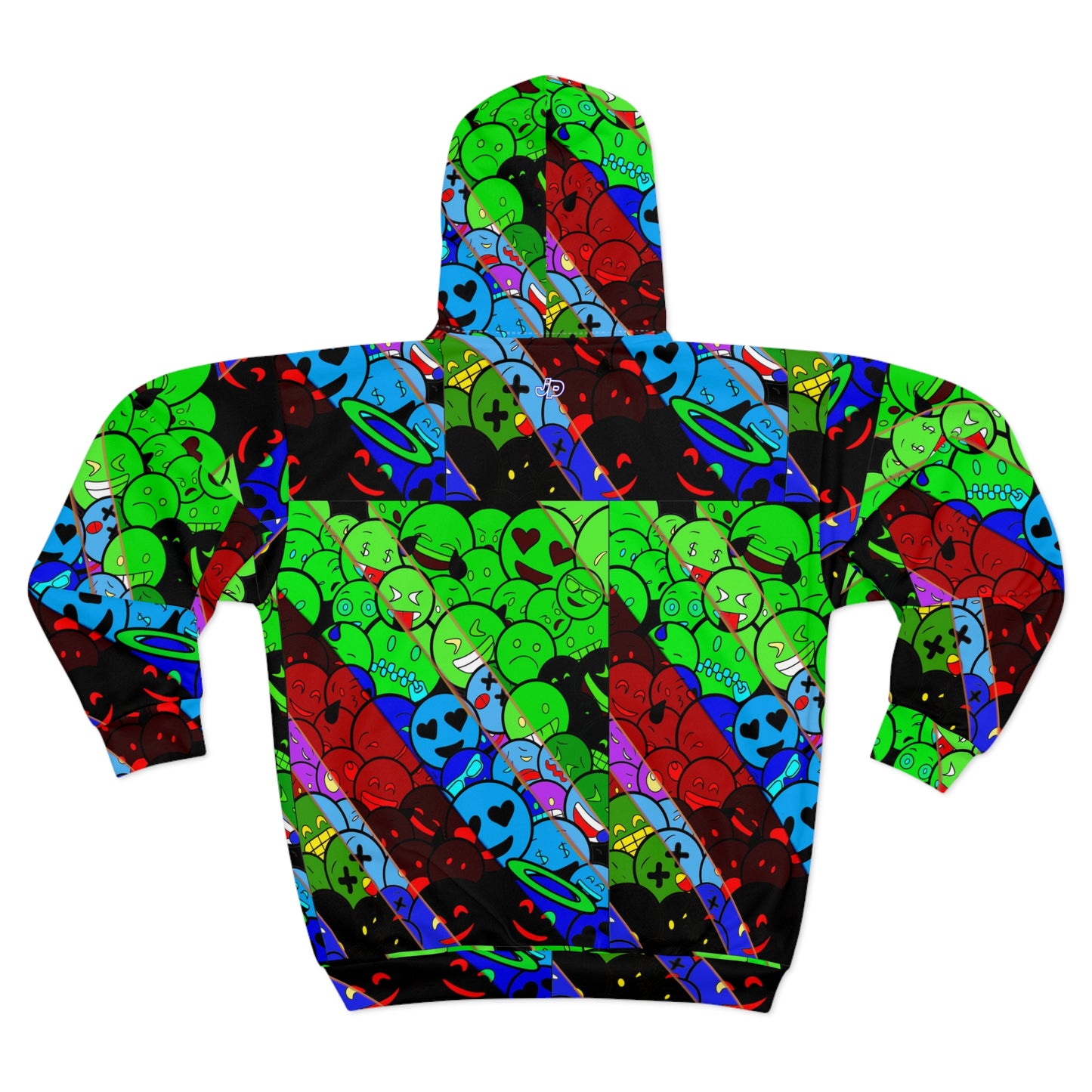 Emoji Galaxy Zip Hoodie — Neon Smiley Alien All-Over Print
