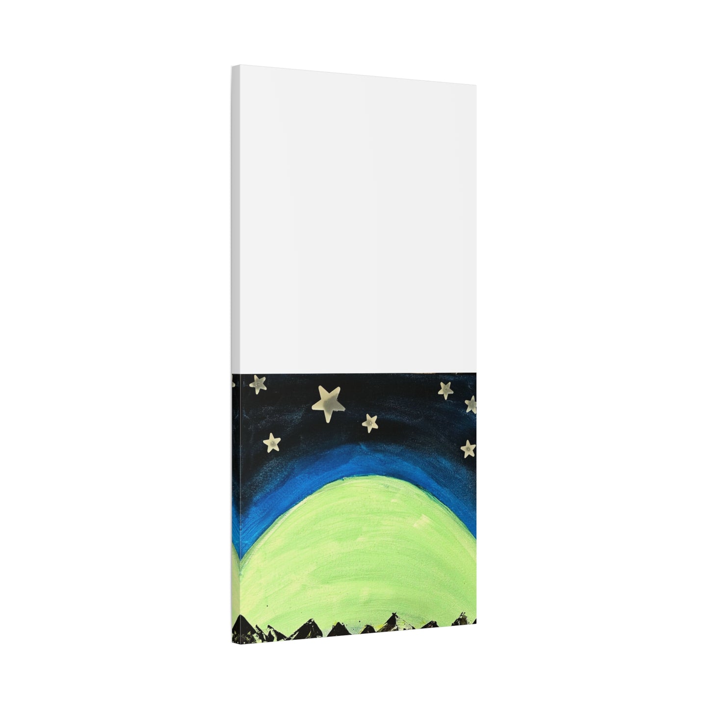 Green Moonrise Canvas Wall Art – Mountain Silhouette Nightscape