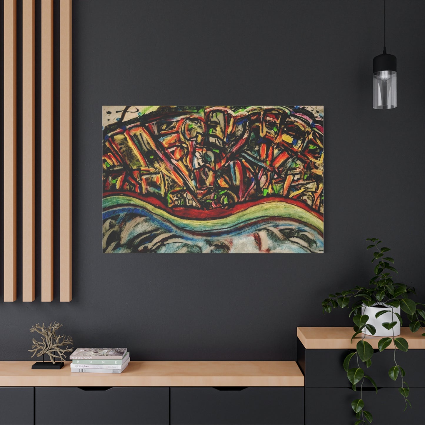 Acrylic_inequalities - Abstract Coastal Cityscape Canvas — Vibrant Ocean Wave Wall Art