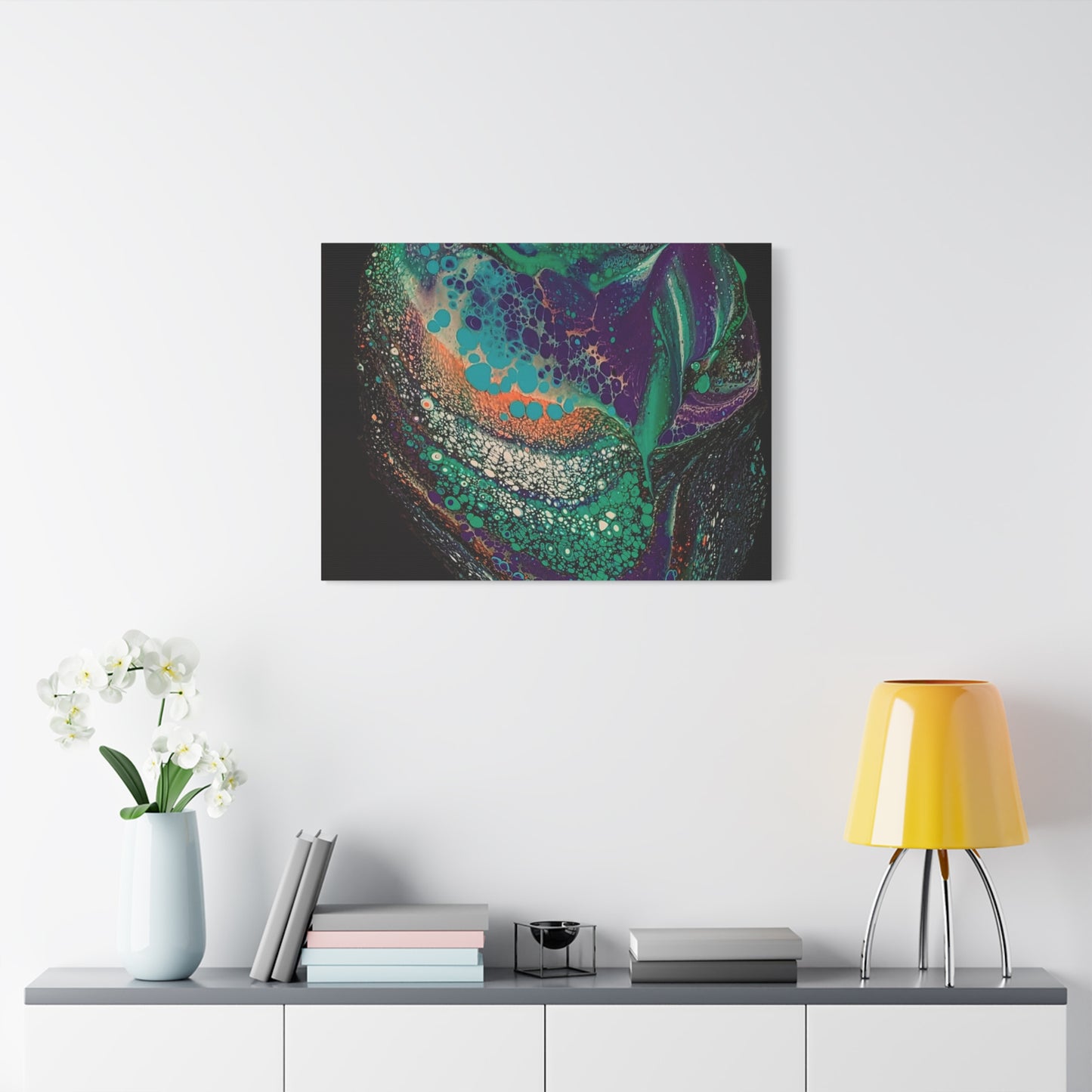Abstract Fluid Art Canvas Print — Teal, Purple & Gold Swirl Matte Stretched Wall Art
