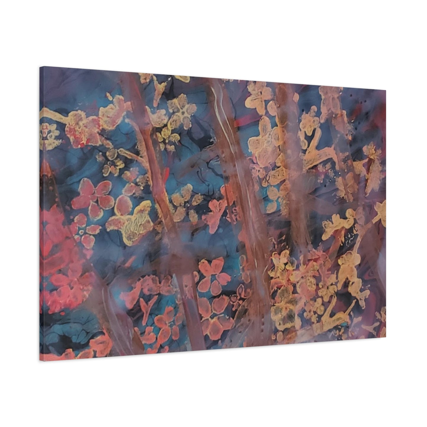 Abstract Floral Canvas Print — Moody Pink & Blue Stretched Wall Art
