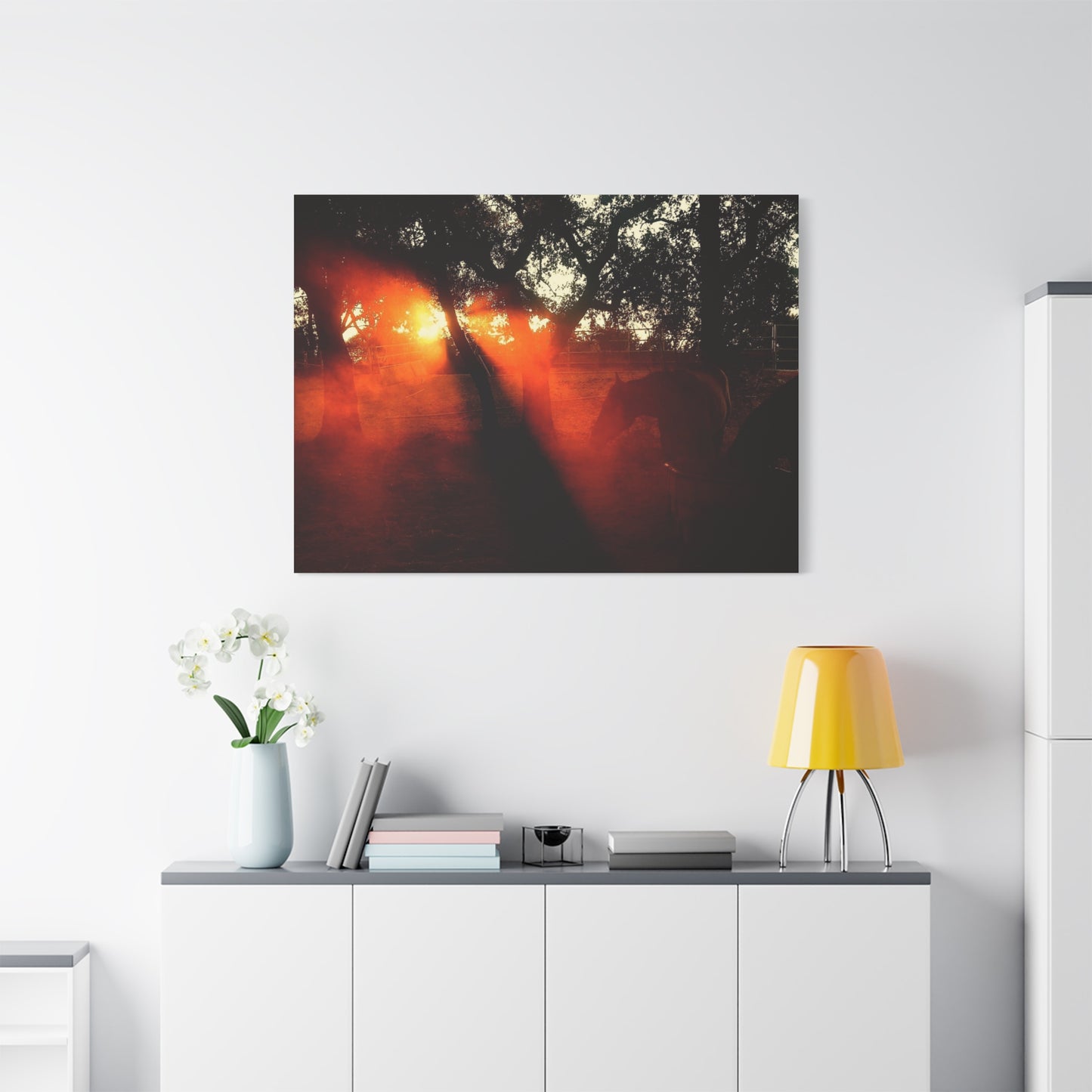 Sunset Forest Matte Canvas Wall Art — Dramatic Orange Light Photography