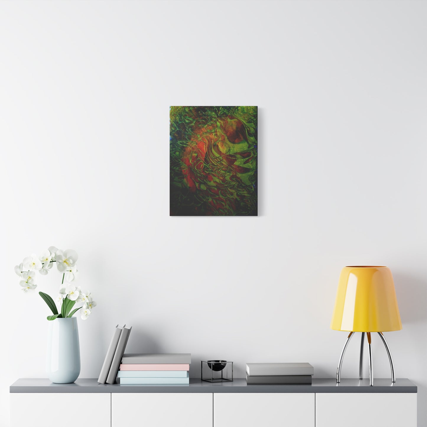 Abstract Green & Red Fluid Art Canvas Print