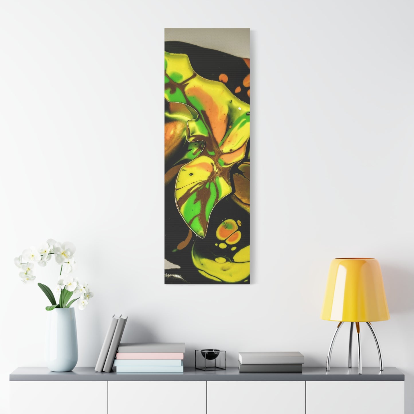 Abstract Green & Gold Fluid Art Matte Canvas Print (Stretched)