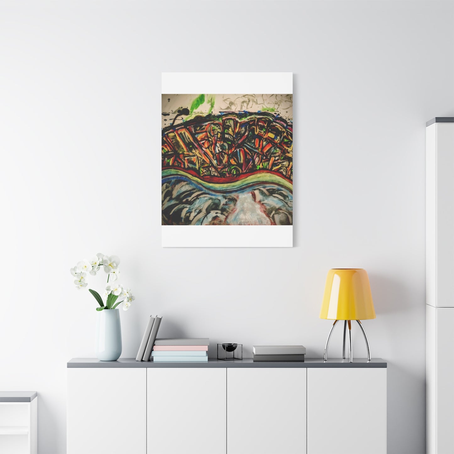 Acrylic_inequalities - Abstract Coastal Cityscape Canvas — Vibrant Ocean Wave Wall Art