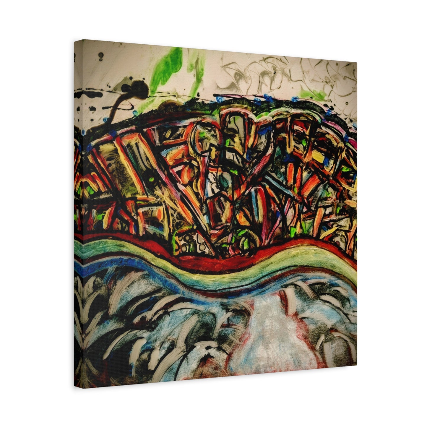 Acrylic_inequalities - Abstract Coastal Cityscape Canvas — Vibrant Ocean Wave Wall Art