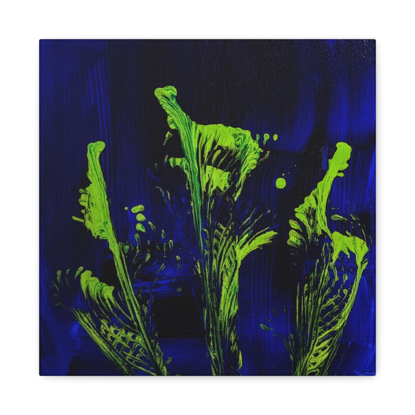 calla_lillies_pt.2 - Neon Floral Abstract Canvas Print — Blue & Lime Stretched Wall Art